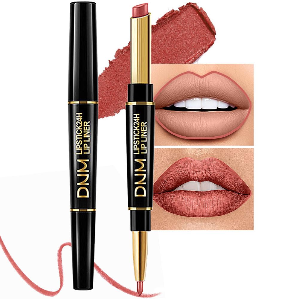 evpct 3Pcs Chestnut Nude Brown Matte Lip Liner and Lipstick Combo Set Kit for Women Antique Rose Magic Lipstick 24 Hours Original Lip Liner Makeup Stain Long Lasting Waterproof Smudge Proof labial