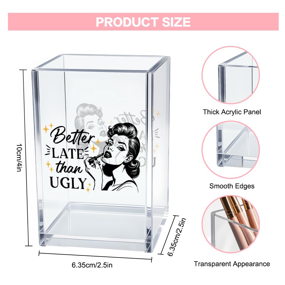 Hello Beautiful Acrylic Makeup Brush Organizer Holder, Positive Affirmation Desk Acrylic Brushes Storage, Make Up Artist Gifts, Morning Affirmation Gifts for Her Wife Sister Friend Makeup Lover
