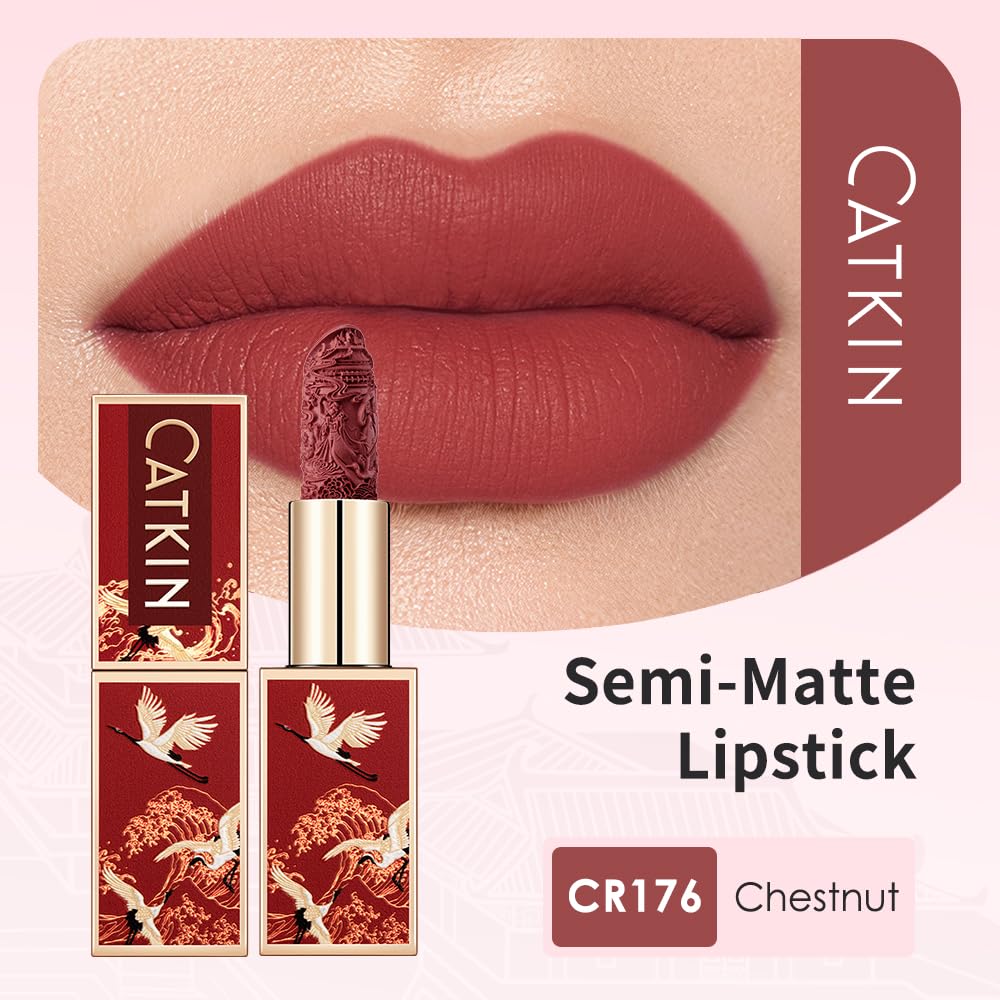 Catkin Semi-Matte Lipstick Hydrating High Impact Color Infused with Vitamin E and Avocado Oil Smooth Soft Texture Long Lasting Matte Finish 129