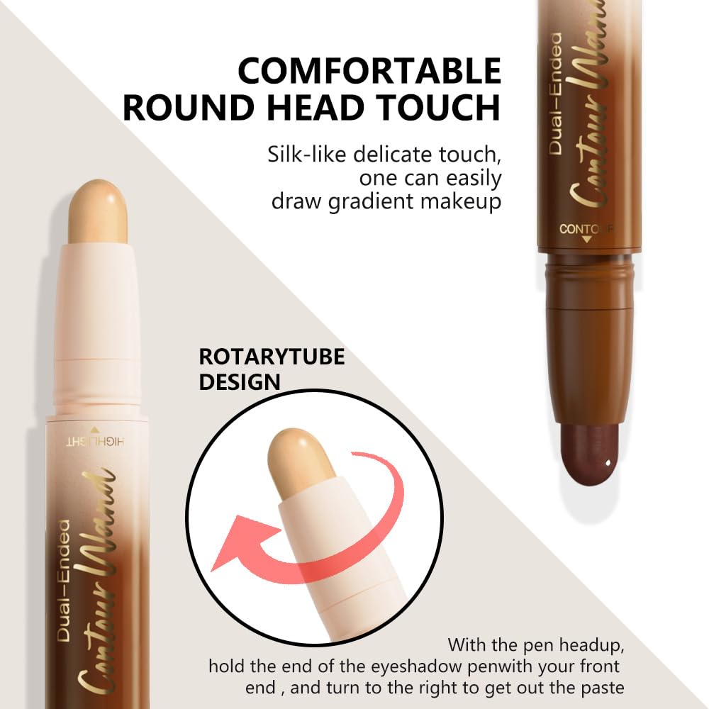 FeiCuiYun Dual-Ended 2-in-1 Cream Contour & Highlighter Stick Makeup For Face & Body – Waterproof, Long-Lasting, Suitable for All Skin Tones, 21#Fair(Nuetral Nude + Beige)