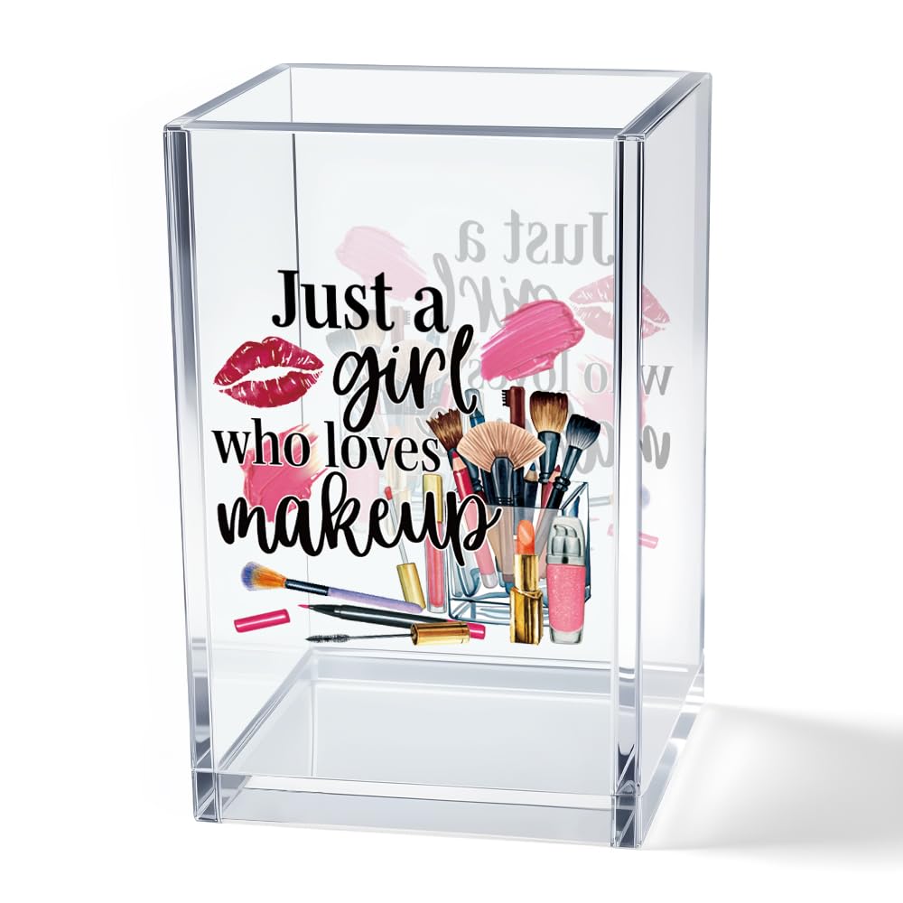 Hello Beautiful Acrylic Makeup Brush Organizer Holder, Positive Affirmation Desk Acrylic Brushes Storage, Make Up Artist Gifts, Morning Affirmation Gifts for Her Wife Sister Friend Makeup Lover