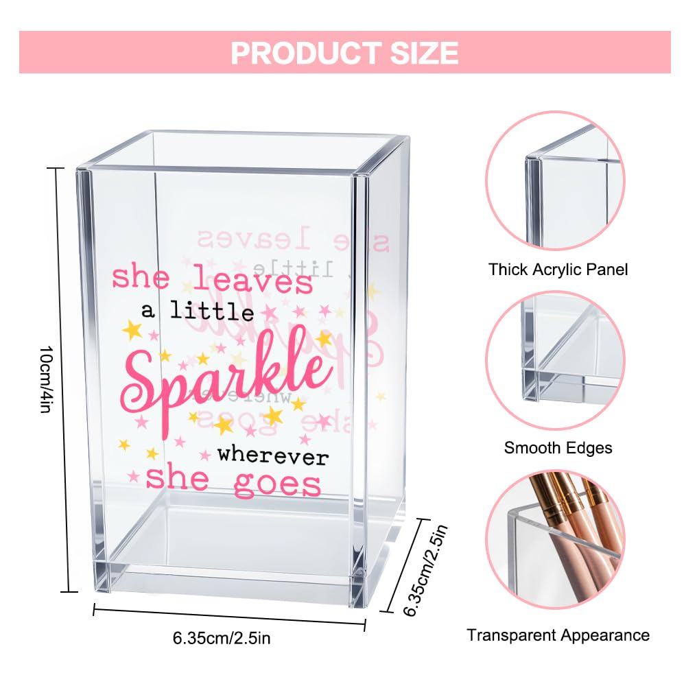 Never Let Anyone Dull Your Sparkle Acrylic Makeup Brush Organizer Holder, Girl Power Desk Acrylic Brushes Storage, Inspirational Quote Gifts for Women Friend Sister Make Up Artist Makeup Lover