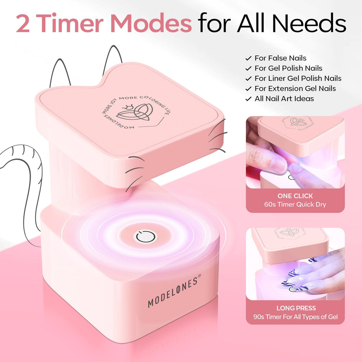 modelones Mini UV Light for Gel Nails Flash Curing 2 Timers Nail Stuff