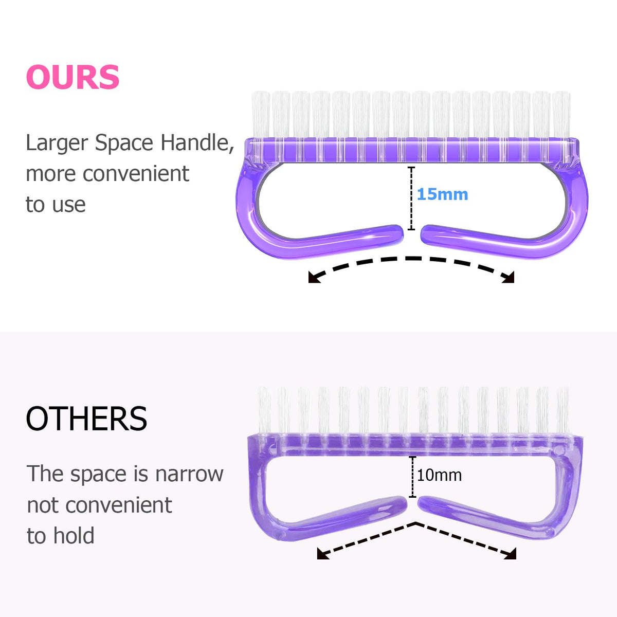 Larbois Handle Grip Nail Brush, Nail Brushes Hand Fingernail Brush Cleaner Scrubbing Kit Pedicure for Toes and Nails Men Women (4 Pack)