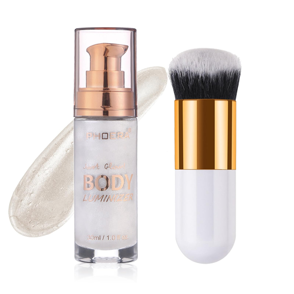 Body Shimmer Oil, Rose Gold Natural Glow Luminizer, Brush Include, 1oz