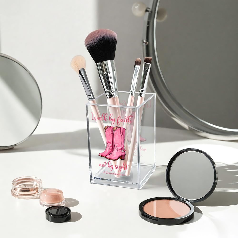 Never Let Anyone Dull Your Sparkle Acrylic Makeup Brush Organizer Holder, Girl Power Desk Acrylic Brushes Storage, Inspirational Quote Gifts for Women Friend Sister Make Up Artist Makeup Lover
