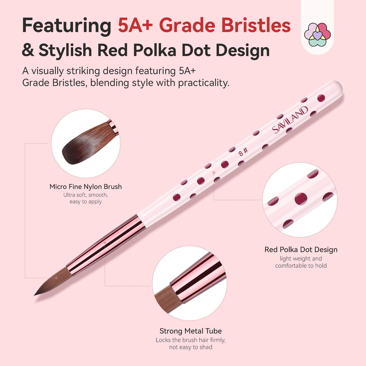 SAVILAND 3PCS Acrylic Nail Brush Set Size 8/10/14 Black & White