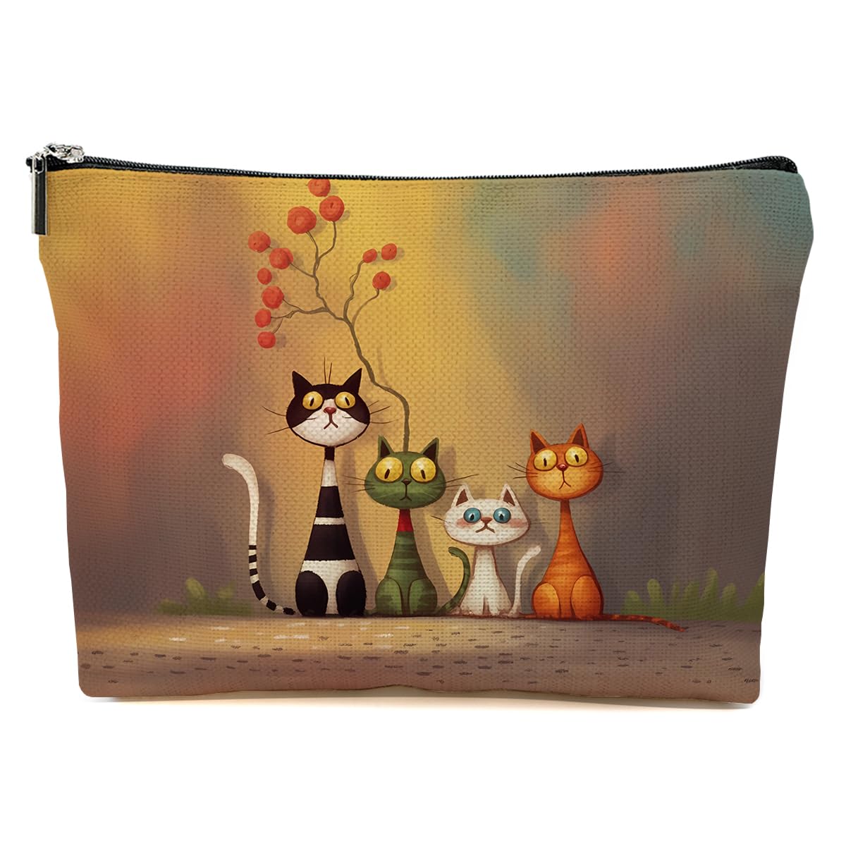 JIUWEIHU Goth Cat Makeup Bag, Funny Cat Cosmetic Bags Travel Organizer Bag
