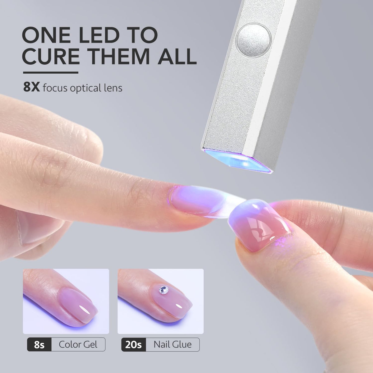GAOY Handheld UV Light for Gel Nails with Stand, Cordless Nail Lamp, Silver