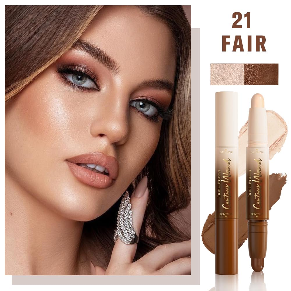 FeiCuiYun Dual-Ended 2-in-1 Cream Contour & Highlighter Stick Makeup For Face & Body – Waterproof, Long-Lasting, Suitable for All Skin Tones, 21#Fair(Nuetral Nude + Beige)
