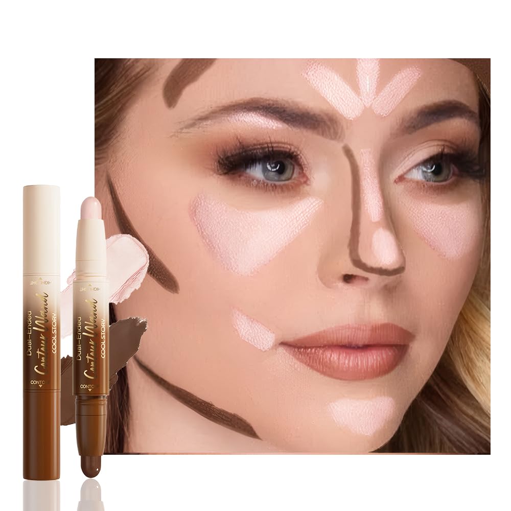 FeiCuiYun Dual-Ended 2-in-1 Cream Contour & Highlighter Stick Makeup For Face & Body – Waterproof, Long-Lasting, Suitable for All Skin Tones, 21#Fair(Nuetral Nude + Beige)