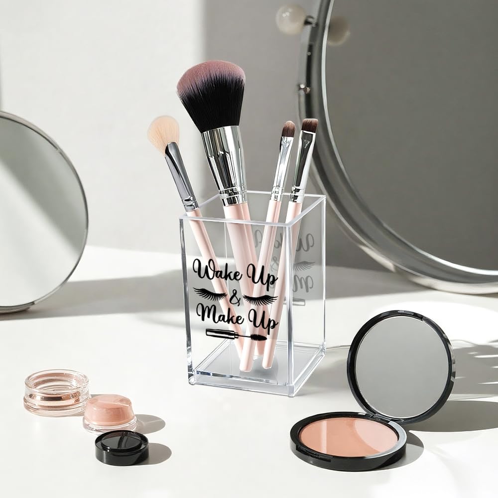 Hello Beautiful Acrylic Makeup Brush Organizer Holder, Positive Affirmation Desk Acrylic Brushes Storage, Make Up Artist Gifts, Morning Affirmation Gifts for Her Wife Sister Friend Makeup Lover
