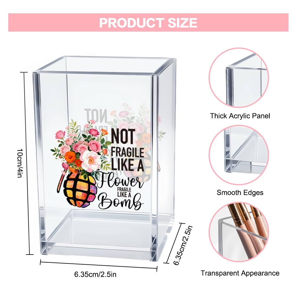 Never Let Anyone Dull Your Sparkle Acrylic Makeup Brush Organizer Holder, Girl Power Desk Acrylic Brushes Storage, Inspirational Quote Gifts for Women Friend Sister Make Up Artist Makeup Lover