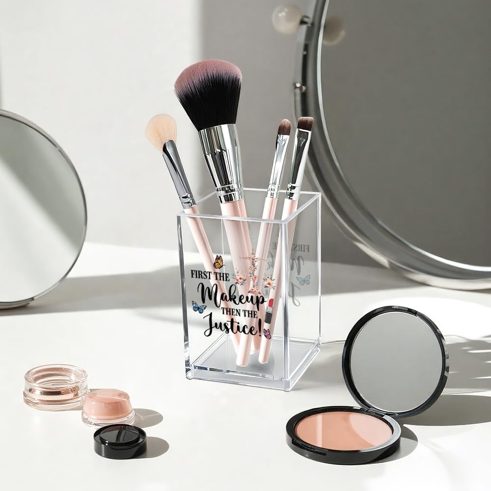 Hello Beautiful Acrylic Makeup Brush Organizer Holder, Positive Affirmation Desk Acrylic Brushes Storage, Make Up Artist Gifts, Morning Affirmation Gifts for Her Wife Sister Friend Makeup Lover