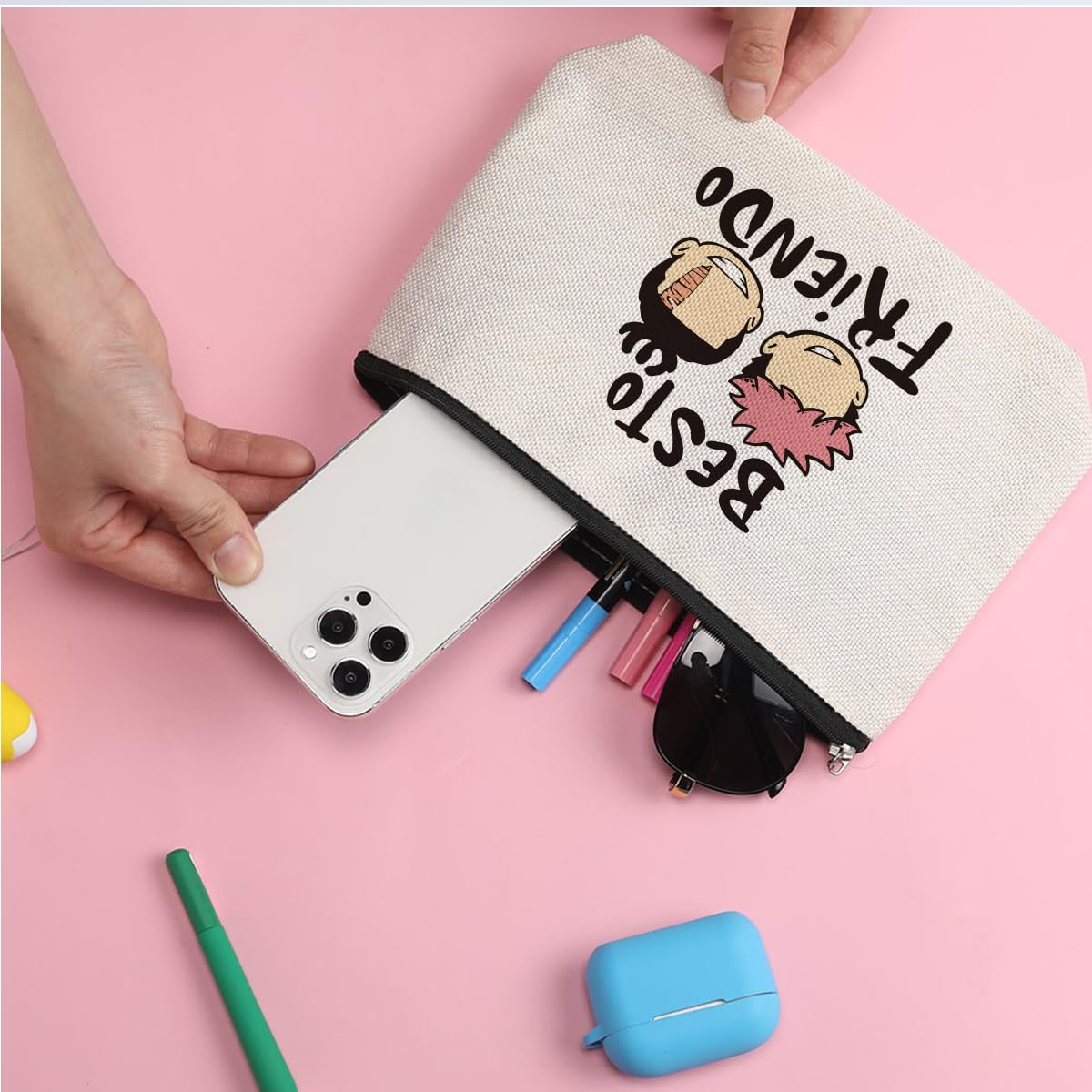 ZHAMEN Vintage Makeup Bag Weird Girls Cosmetic Bag for Women