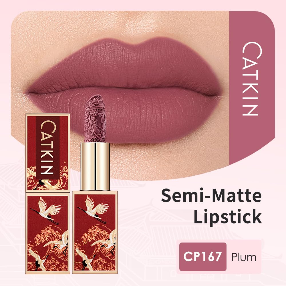 Catkin Semi-Matte Lipstick Hydrating High Impact Color Infused with Vitamin E and Avocado Oil Smooth Soft Texture Long Lasting Matte Finish 129
