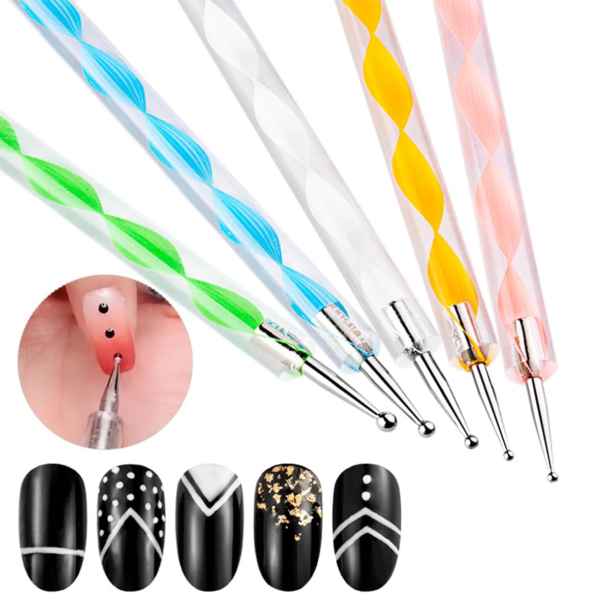 5 Pcs Nail Art Sculpture Pen Dual Tipped Silicone Nail Tools Nail Art Silicone Brushes for Design Nail Carving Drawing Shaping Effect