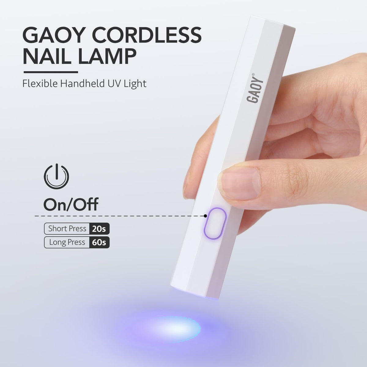 GAOY Handheld UV Light for Gel Nails, Cordless Nail Lamp, White