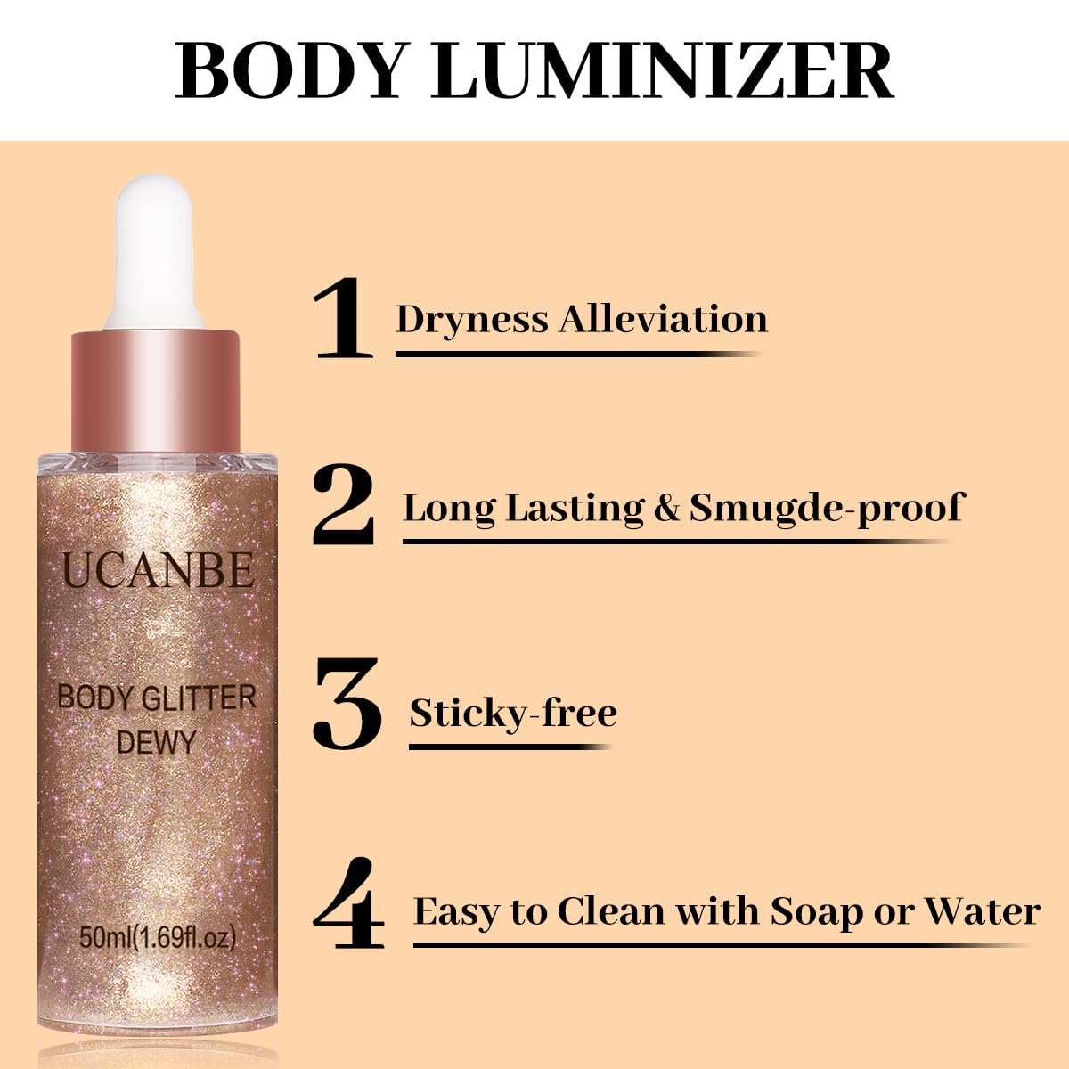UCANBE Body Glitter Drops, Hydrating Shimmer for Face Glow