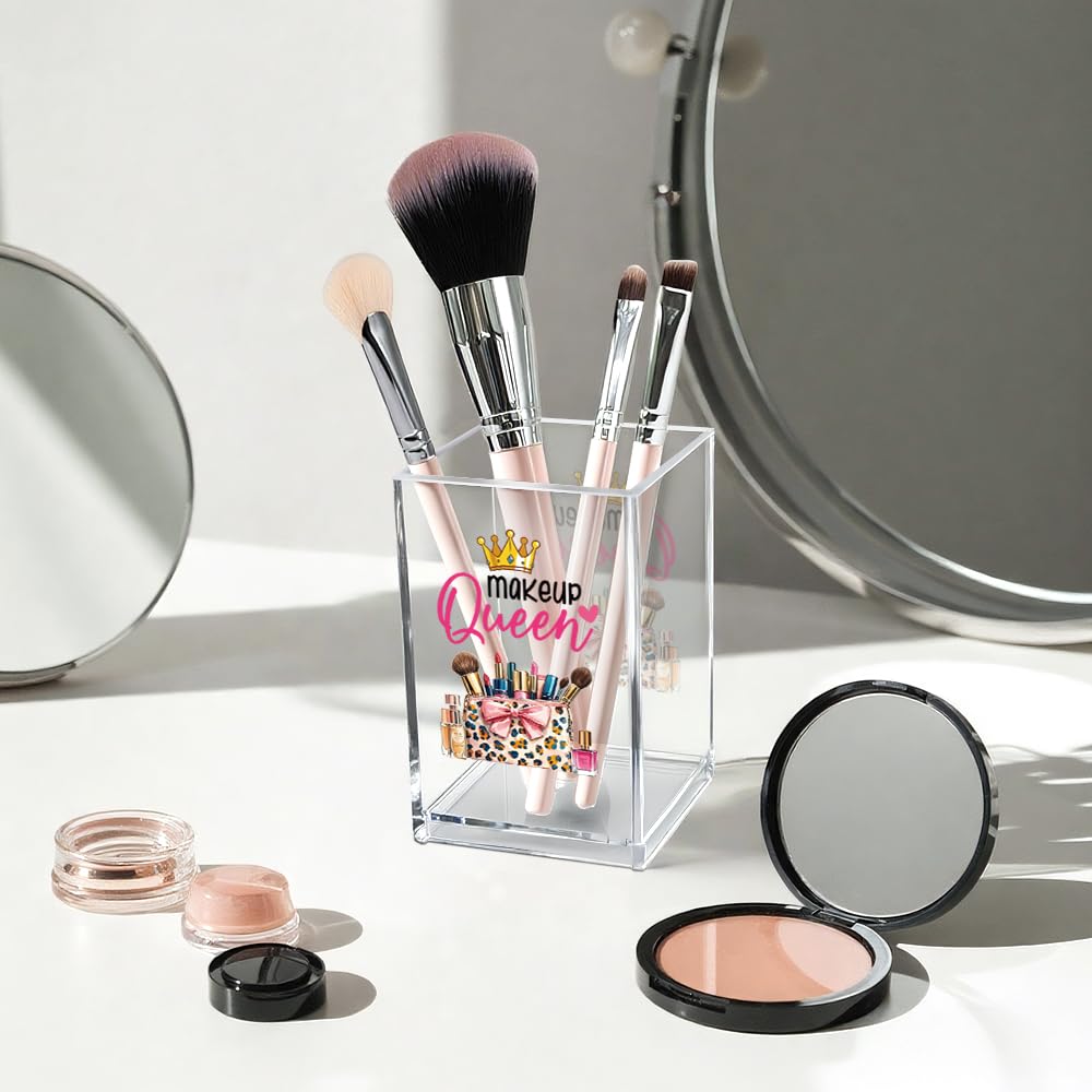 Hello Beautiful Acrylic Makeup Brush Organizer Holder, Positive Affirmation Desk Acrylic Brushes Storage, Make Up Artist Gifts, Morning Affirmation Gifts for Her Wife Sister Friend Makeup Lover