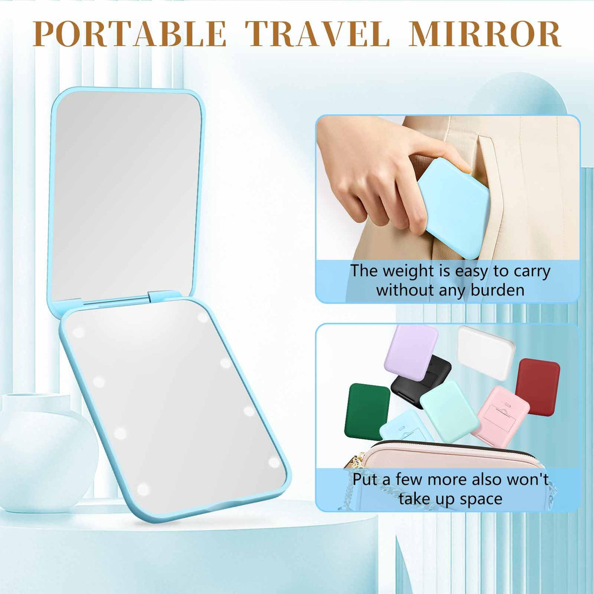 Compact Mirror with Light, 1X/3X Magnification LED Pocket Mirror for Women