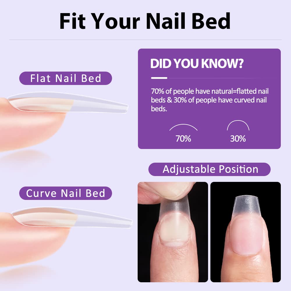 BTArtbox Half Cover Clear Fake Nails with Case, Long Square, 500 Pcs