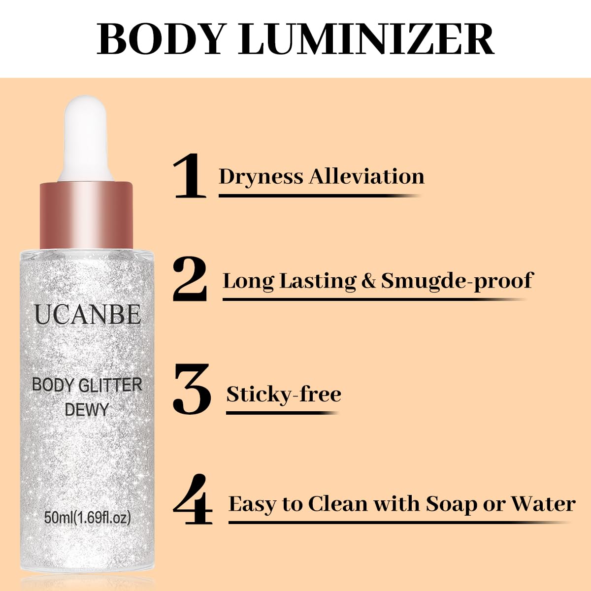 UCANBE Body Glitter Drops, Hydrating Shimmer for Face Glow