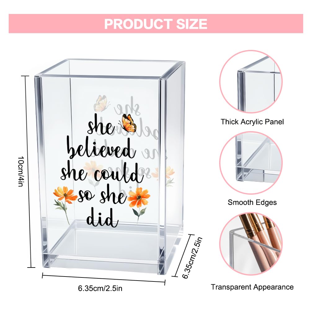 Never Let Anyone Dull Your Sparkle Acrylic Makeup Brush Organizer Holder, Girl Power Desk Acrylic Brushes Storage, Inspirational Quote Gifts for Women Friend Sister Make Up Artist Makeup Lover