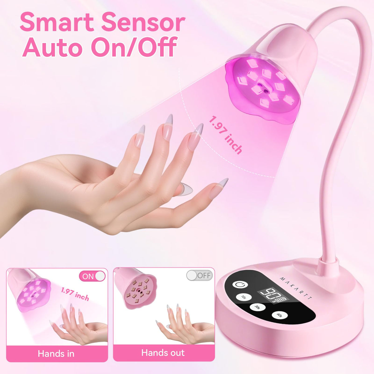 Makartt Flash Cure UV LED Nail Lamp for Gel-X Tips, Adjustable Gooseneck