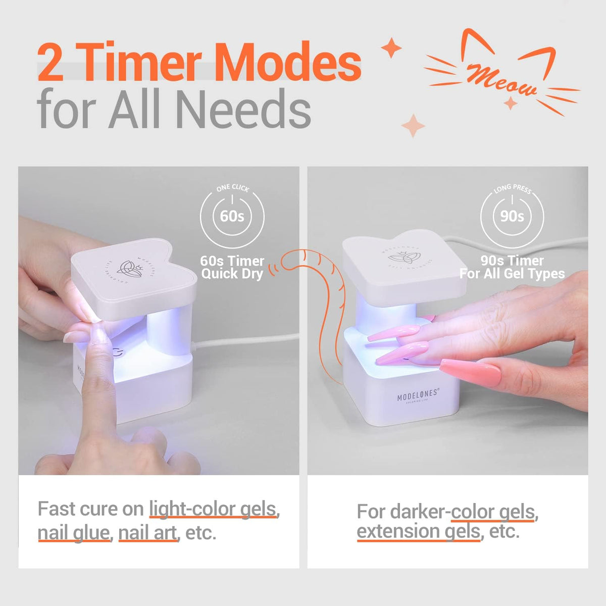 modelones Mini UV Light for Gel Nails Flash Curing 2 Timers Nail Stuff