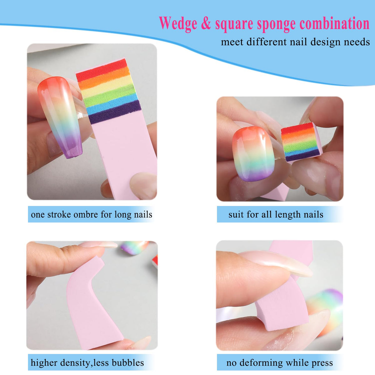 Fcozpjk 100Pcs Soft Nail Sponges for Ombre & 6Pcs Wedge Sponges Aura Nails