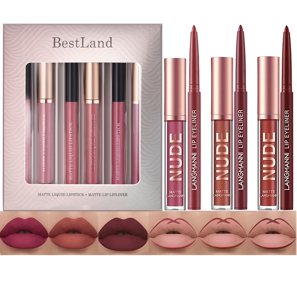 12Pcs Matte Liquid Lipstick and Lip Liner Set, Lip Makeup Combo (Set A)