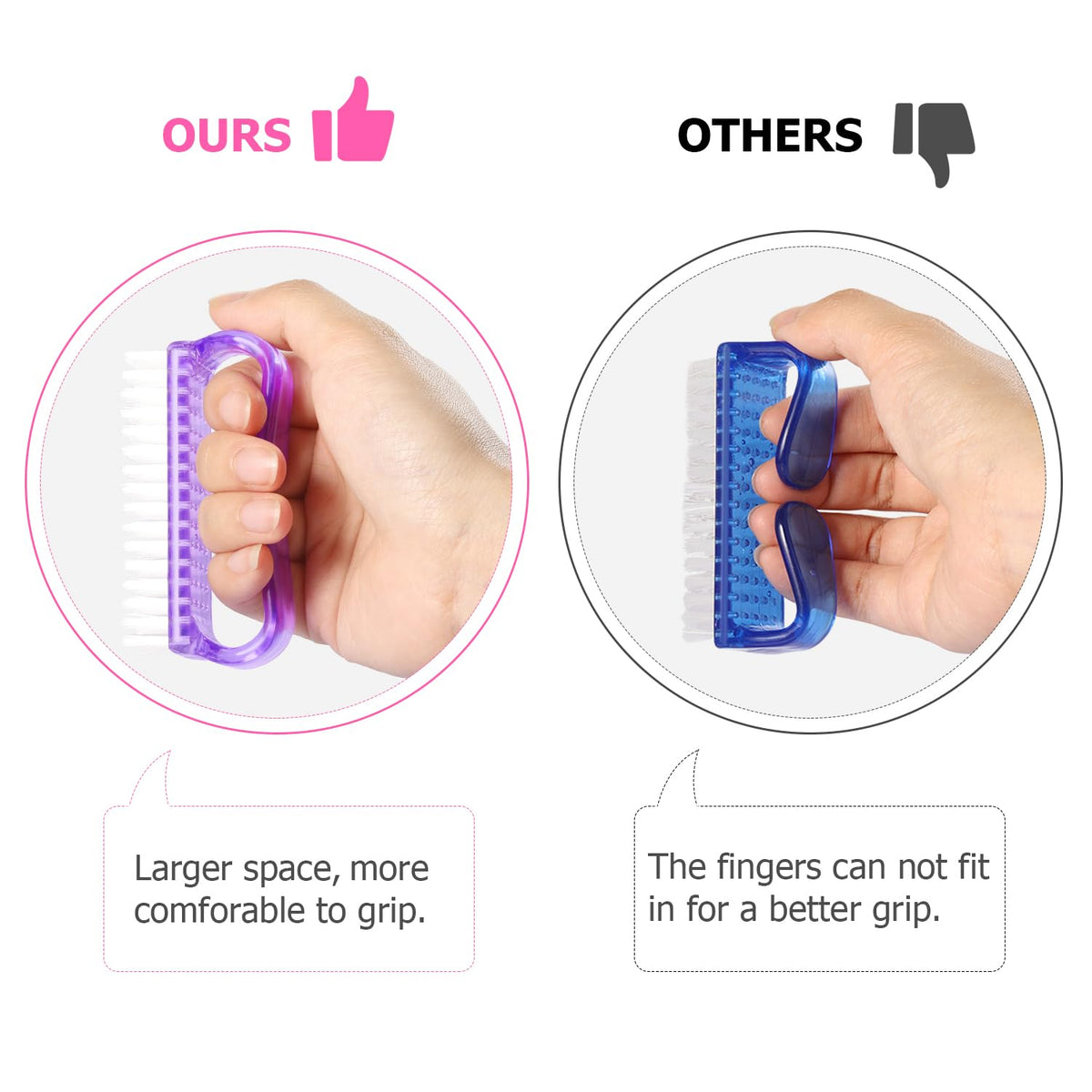 Larbois Handle Grip Nail Brush, Nail Brushes Hand Fingernail Brush Cleaner Scrubbing Kit Pedicure for Toes and Nails Men Women (4 Pack)
