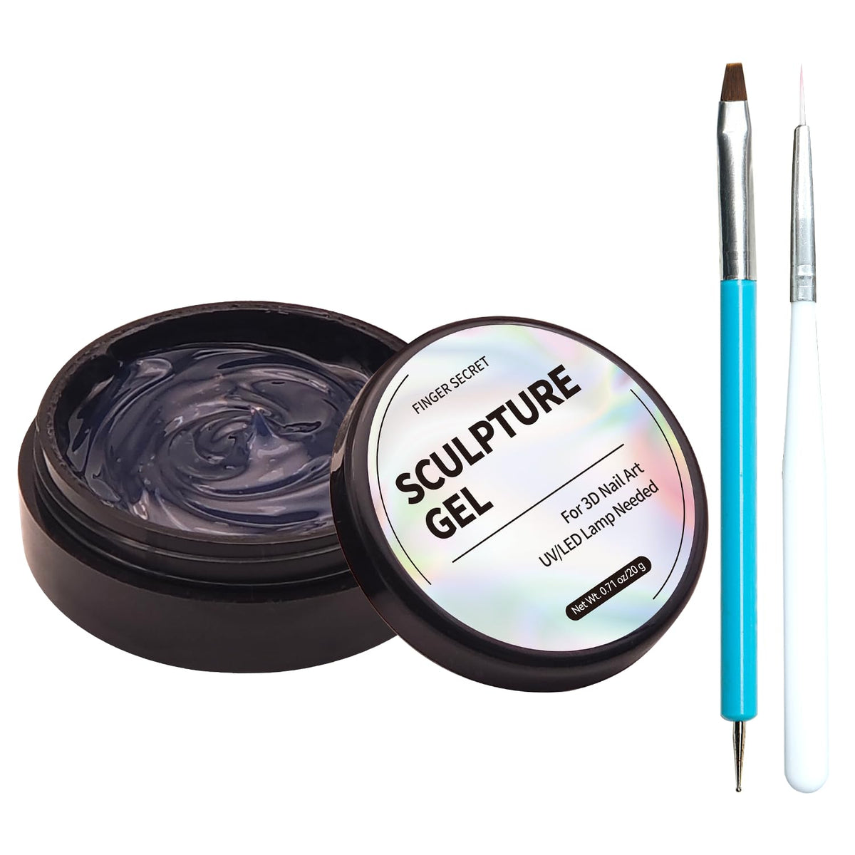 3D Sculpting Gel Kit – 2×20g Nail Art Gels with Dual Pens, Gold & Silver Chrome Powders, Brushes & Rhinestone Tray for DIY Nail Design at Home or Salon