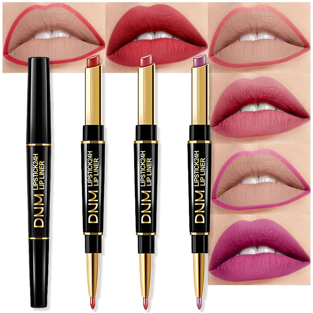 evpct 3Pcs Chestnut Nude Brown Matte Lip Liner and Lipstick Combo Set Kit for Women Antique Rose Magic Lipstick 24 Hours Original Lip Liner Makeup Stain Long Lasting Waterproof Smudge Proof labial