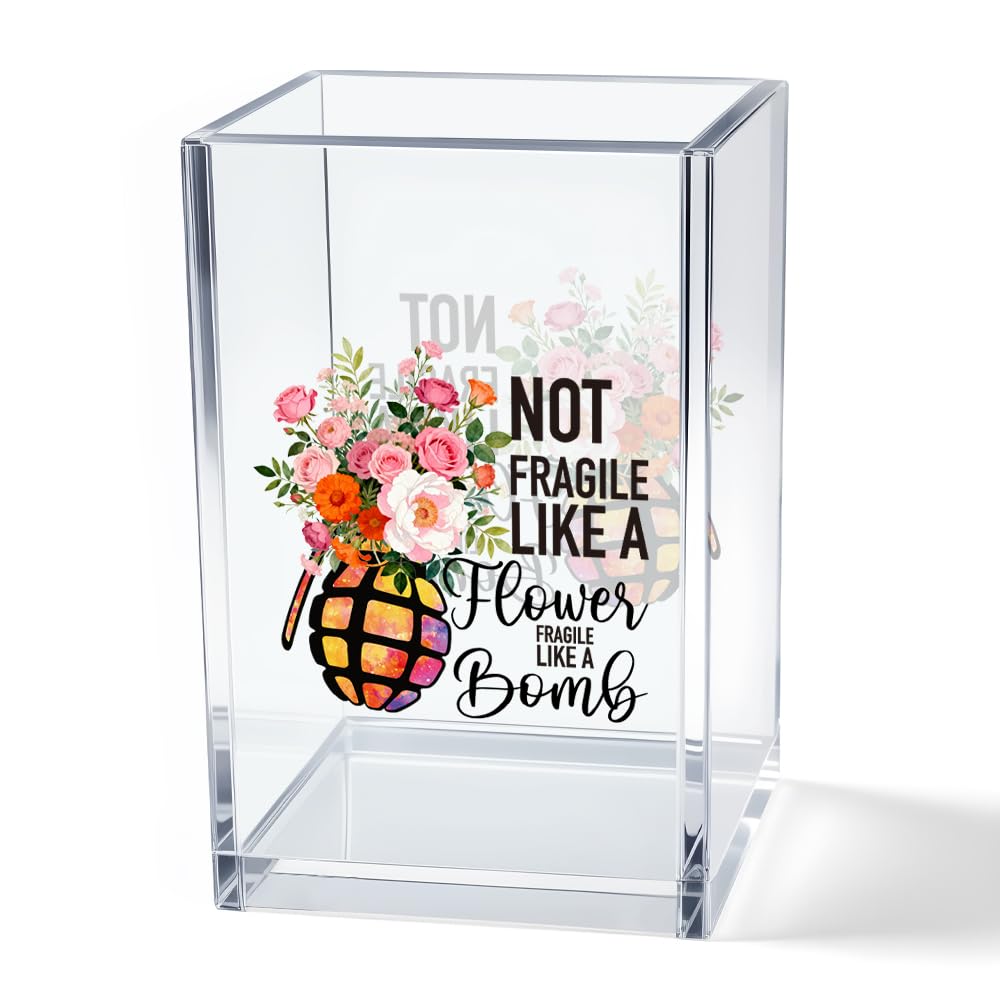 Never Let Anyone Dull Your Sparkle Acrylic Makeup Brush Organizer Holder, Girl Power Desk Acrylic Brushes Storage, Inspirational Quote Gifts for Women Friend Sister Make Up Artist Makeup Lover