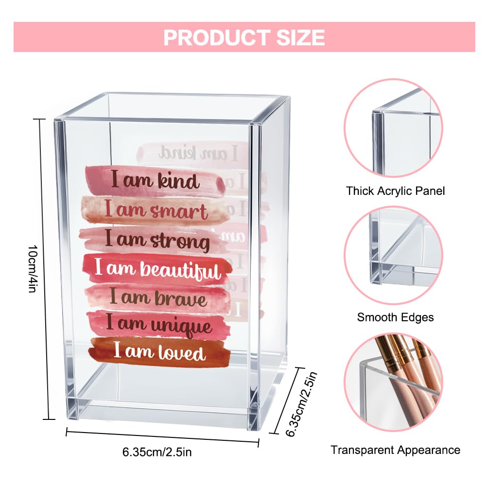 Never Let Anyone Dull Your Sparkle Acrylic Makeup Brush Organizer Holder, Girl Power Desk Acrylic Brushes Storage, Inspirational Quote Gifts for Women Friend Sister Make Up Artist Makeup Lover