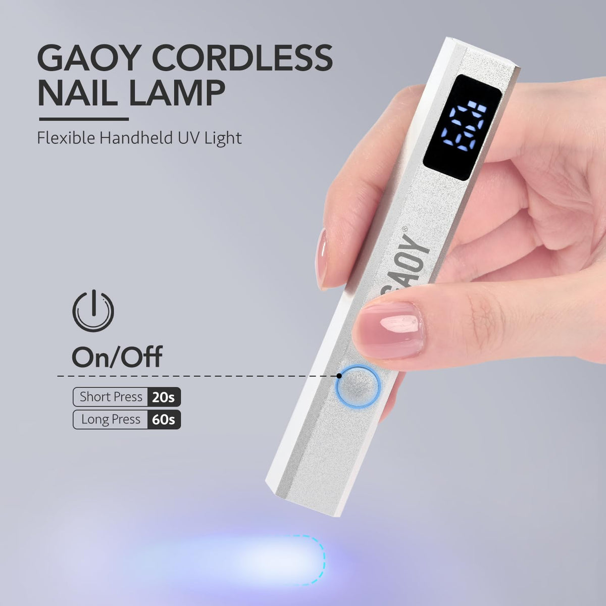 GAOY Handheld UV Light for Gel Nails with Stand, Cordless Nail Lamp, Silver