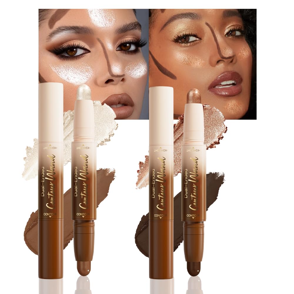 FeiCuiYun Dual-Ended 2-in-1 Cream Contour & Highlighter Stick Makeup For Face & Body – Waterproof, Long-Lasting, Suitable for All Skin Tones, 21#Fair(Nuetral Nude + Beige)