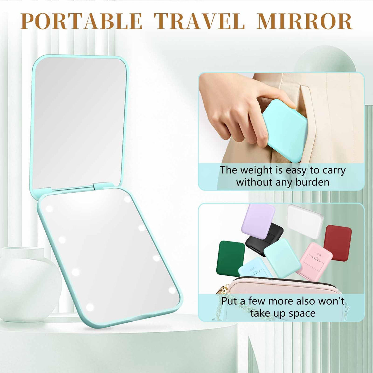 Compact Mirror with Light, 1X/3X Magnification LED Pocket Mirror for Women