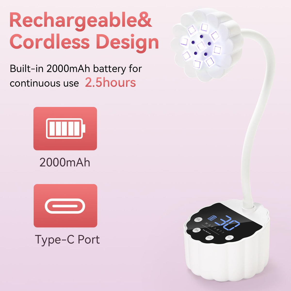 Makartt Cordless Gooseneck UV Nail Lamp for Gel-X Nails, Home DIY Use