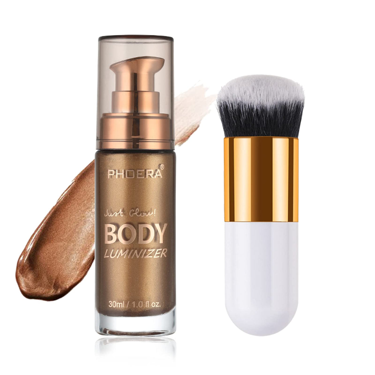 Body Shimmer Oil, Rose Gold Natural Glow Luminizer, Brush Include, 1oz