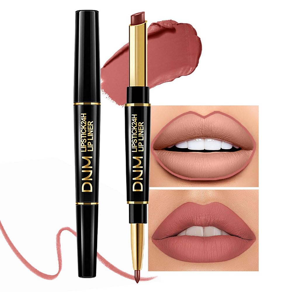 evpct 3Pcs Chestnut Nude Brown Matte Lip Liner and Lipstick Combo Set Kit for Women Antique Rose Magic Lipstick 24 Hours Original Lip Liner Makeup Stain Long Lasting Waterproof Smudge Proof labial