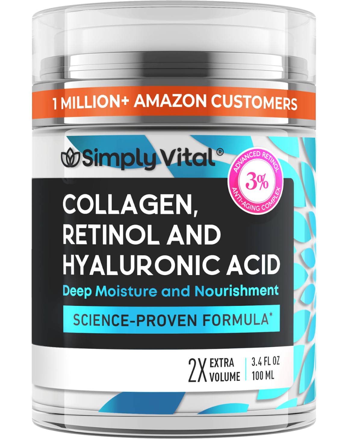 SimplyVital Face Moisturizer Retinol Collagen Hyaluronic Acid Cream 1.7 oz