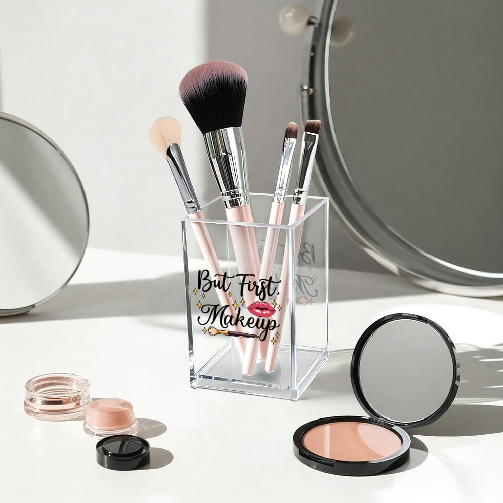 Hello Beautiful Acrylic Makeup Brush Organizer Holder, Positive Affirmation Desk Acrylic Brushes Storage, Make Up Artist Gifts, Morning Affirmation Gifts for Her Wife Sister Friend Makeup Lover