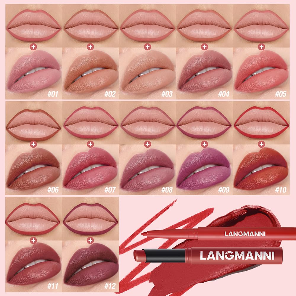 12Pcs Matte Liquid Lipstick and Lip Liner Set, Lip Makeup Combo (Set A)