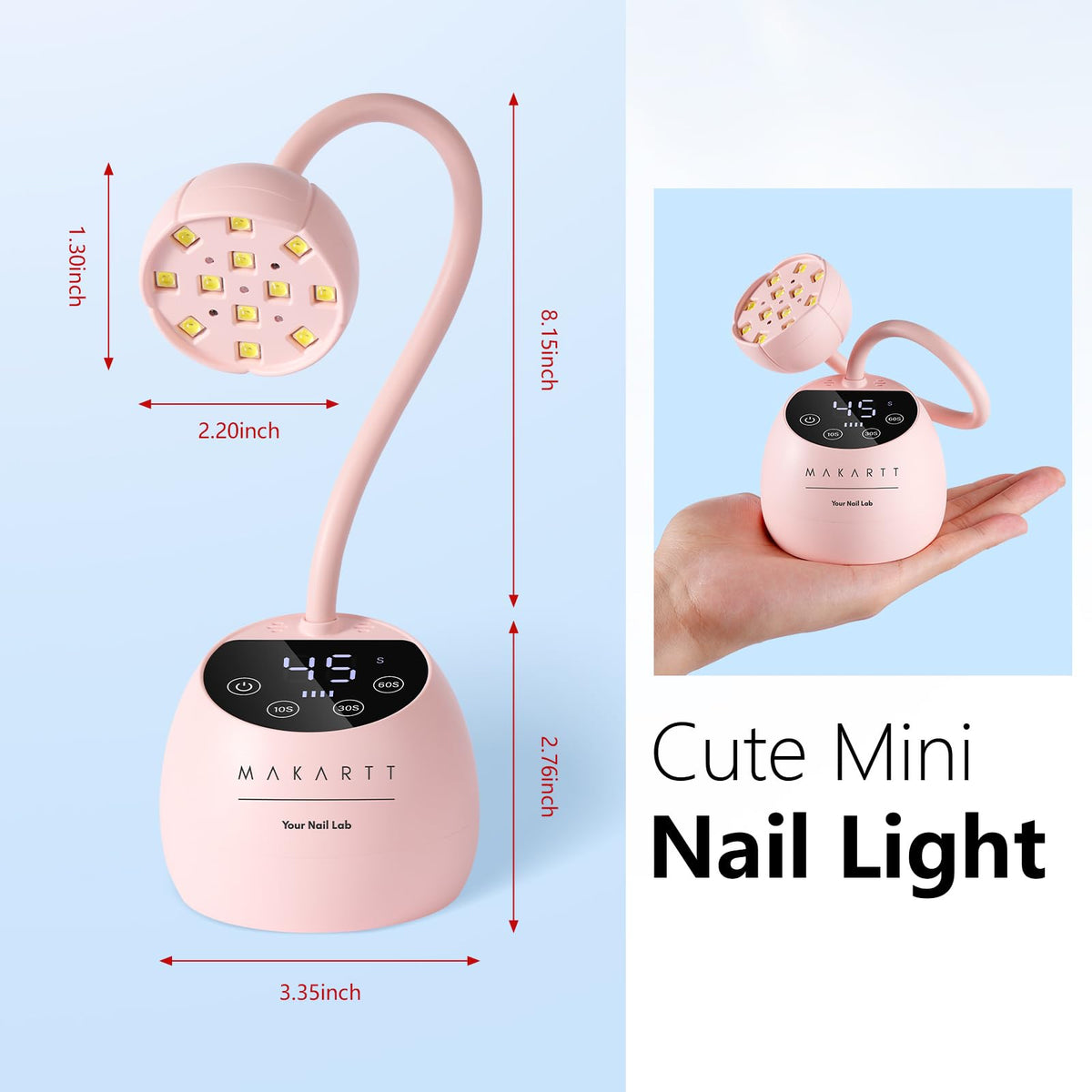 Makartt Flash Cure UV LED Nail Lamp for Gel-X Tips, Adjustable Gooseneck