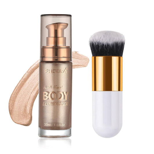 Body Shimmer Oil, Rose Gold Natural Glow Luminizer, Brush Include, 1oz
