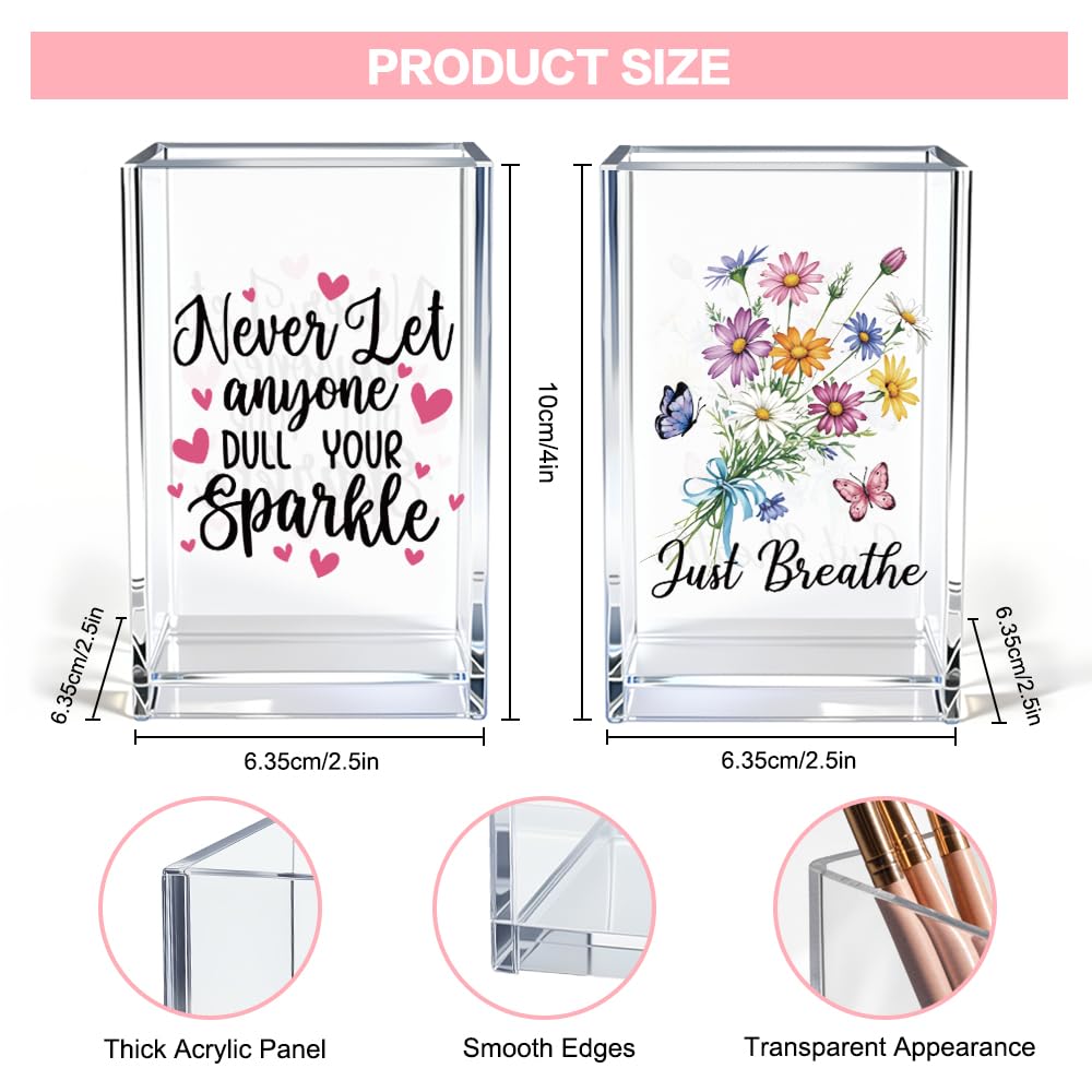 Never Let Anyone Dull Your Sparkle Acrylic Makeup Brush Organizer Holder, Girl Power Desk Acrylic Brushes Storage, Inspirational Quote Gifts for Women Friend Sister Make Up Artist Makeup Lover