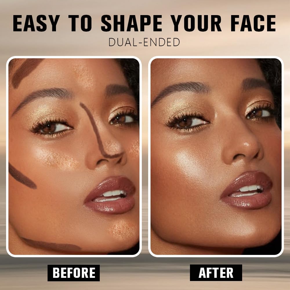 FeiCuiYun Dual-Ended 2-in-1 Cream Contour & Highlighter Stick Makeup For Face & Body – Waterproof, Long-Lasting, Suitable for All Skin Tones, 21#Fair(Nuetral Nude + Beige)